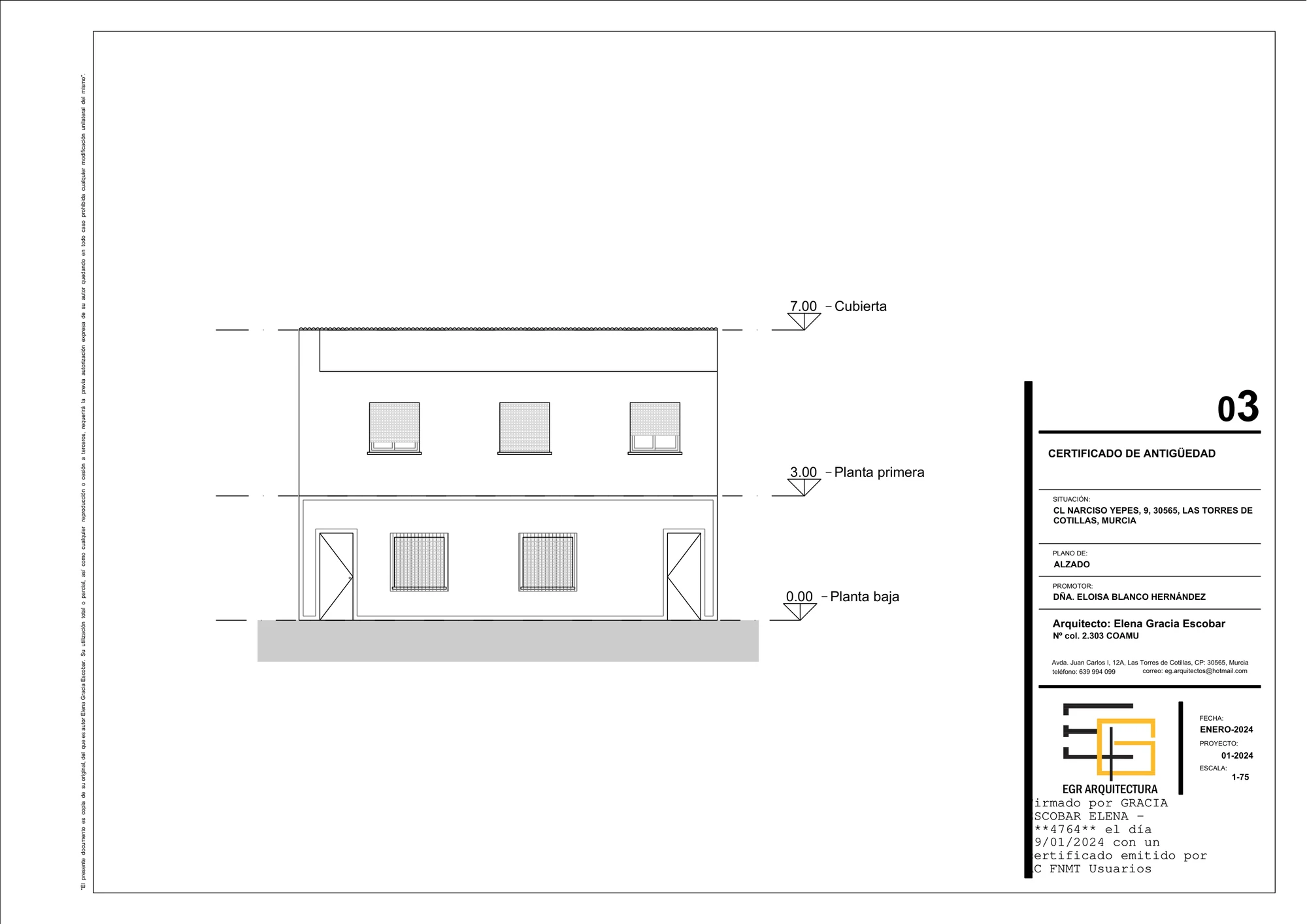 Plano de fachada de la vivienda